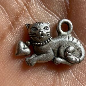 Elegant Silver Cat Charm with Heart